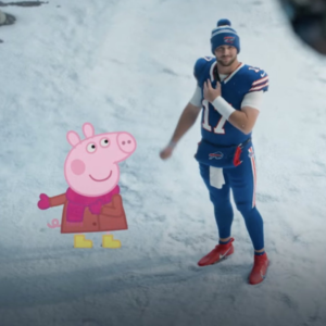 Bills Superfan Peppa Pig and a fan